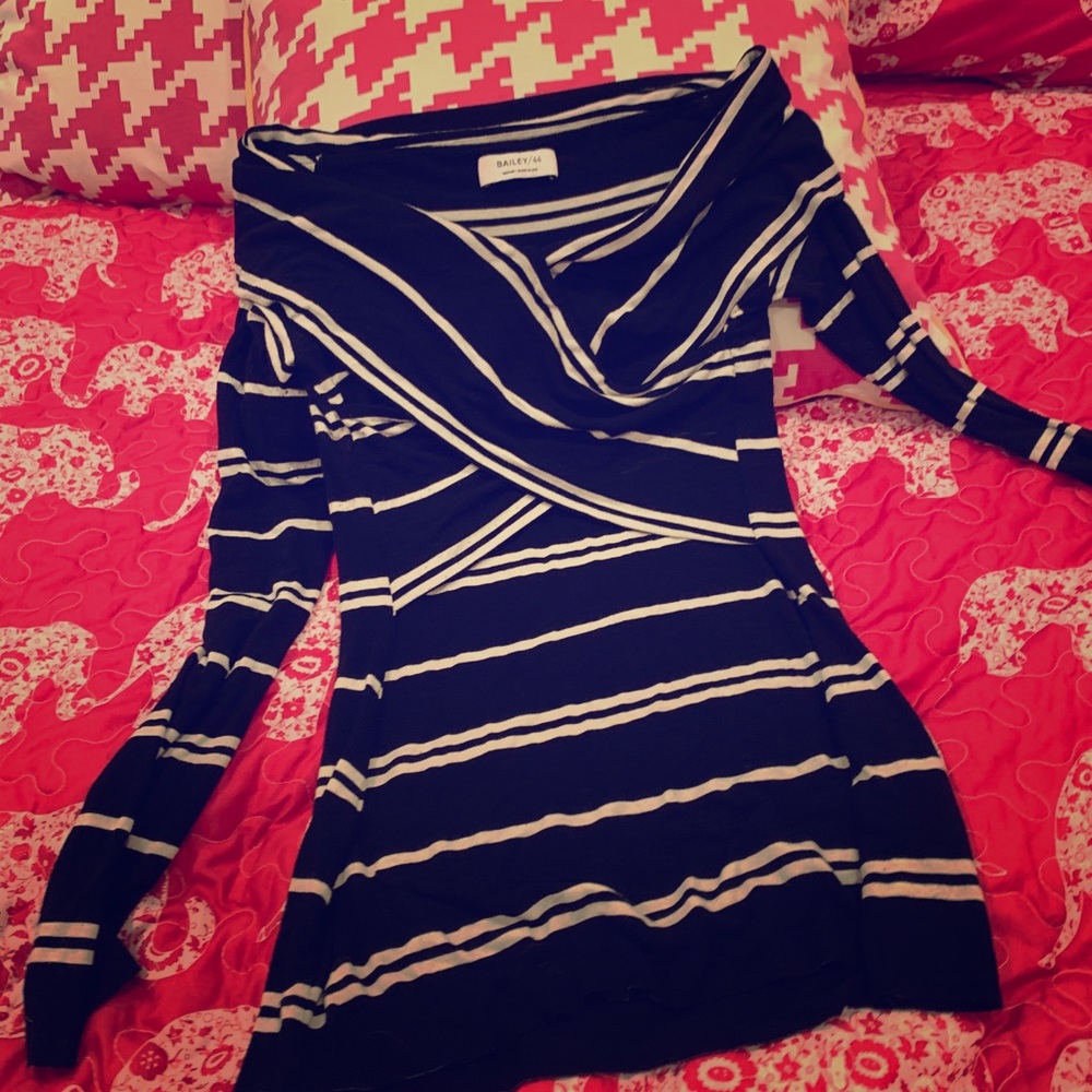 Black/white stripe off-shoulder blouse